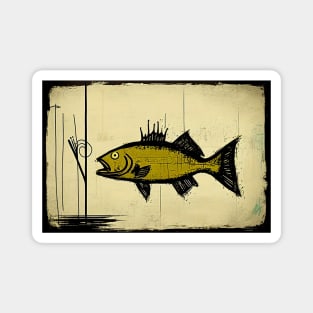 Green Largemouth Bass in Abstract Style Painting Magnet