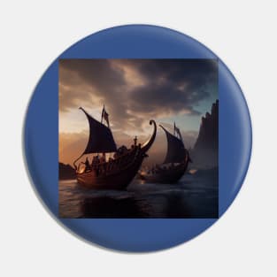 Viking Raiders on Longships Pin