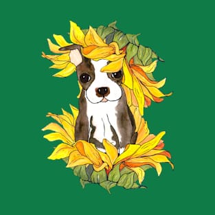 Sunflower Puppy Autumn Fall Design T-Shirt