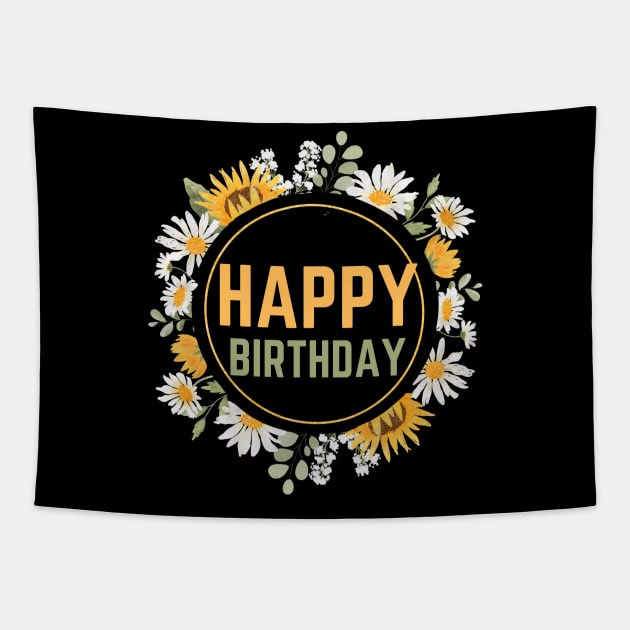 Happy Birthday Floral Look Tapestry by NICHE&NICHE