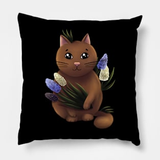 Cat with muscari flowers Pillow