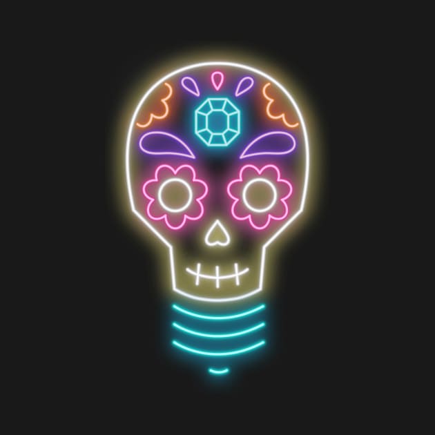 Neon sugar skull lightbulb by Laura_Nagel