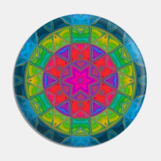 Mosaic Kaleidoscope Flower Red Green and Blue Pin