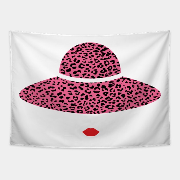 Haute Leopard Cute Pink Leopard Print Hat Lady Tapestry by Haute Leopard