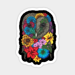 Floral Owl Color Black Background Magnet