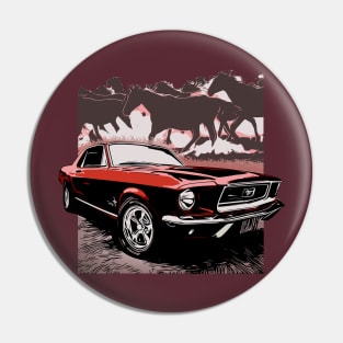 Red 1968 Ford Mustang with Horses Pin