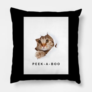 Peek-a-boo Cat Design White Pillow