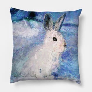 Winter Rabbit Impressionist Painting Pillow