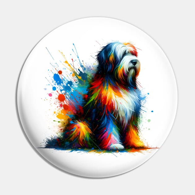 Vibrant Splashed Paint Polish Lowland Sheepdog Artwork Pin by ArtRUs