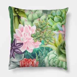 Succulent Garden - Watercolor Design Pillow