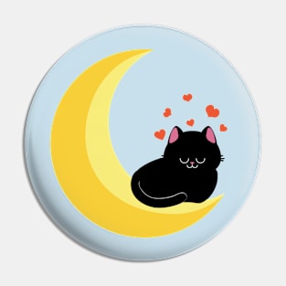 Black cat sit on crescent moon Pin