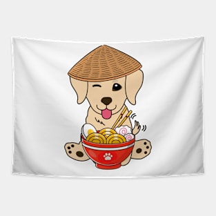 Funny Golden Retriever Eating Ramen Tapestry