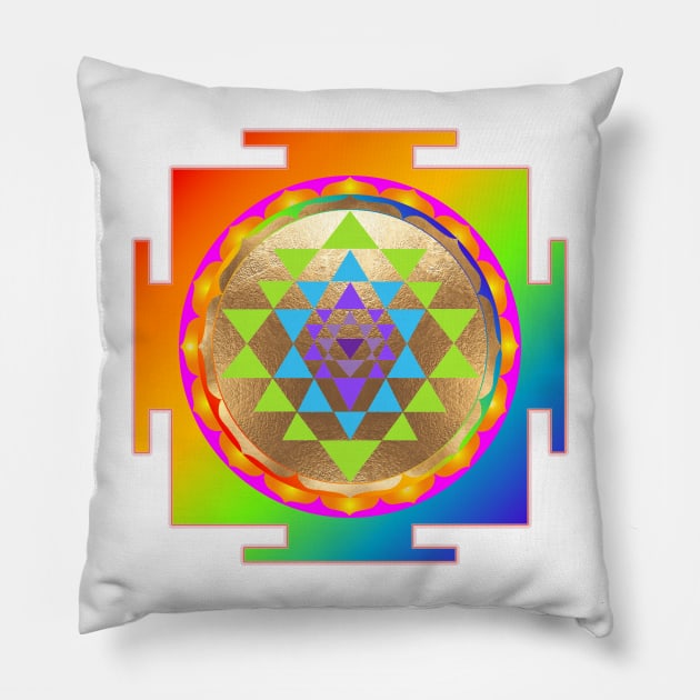 Sri Yantra With Faux Gold Foil Pillow by PixDezines