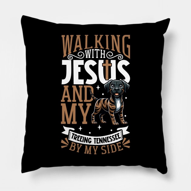 Jesus and dog - Treeing Tennessee Brindle Pillow by Modern Medieval Design