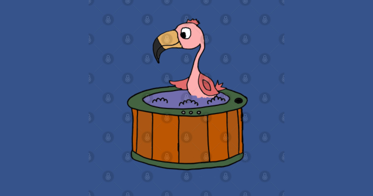 Funny Pink Flamingo Soaking in Hot Tub Cartoon - Pink Flamingo