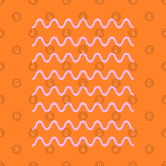 Wavy, Squiggly Lines, Pink on Orange by OneThreeSix