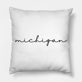 michigan black cursive script Pillow