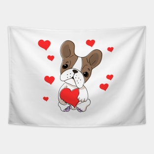 French Bulldog  with Love Hearts, Cute Frenchie for dog lovers. Tapestry