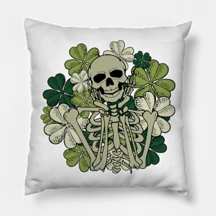 Lucky Shamrock Clover Skeleton Saint Patricks Day Pillow