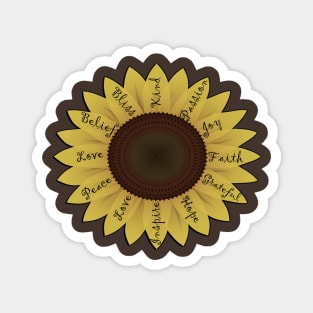 Bright sunflower graphic Design with words of inspiration written on the petals Magnet