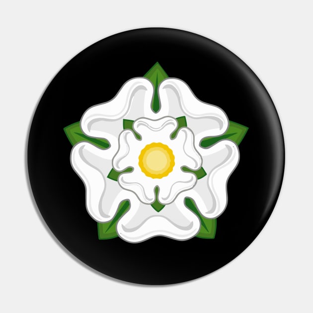 English White York Rose Tudor Heraldic Emblem Black Pin by RetroGeek