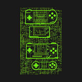 Neon Green Handheld Gaming Controller Da Vinci Blueprint T-Shirt