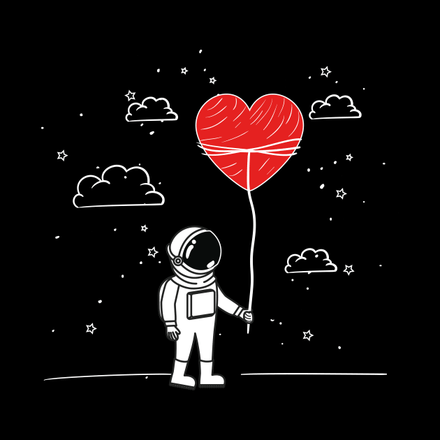 Astronaut in spacesuit standing with red heart balloon by SweetMay