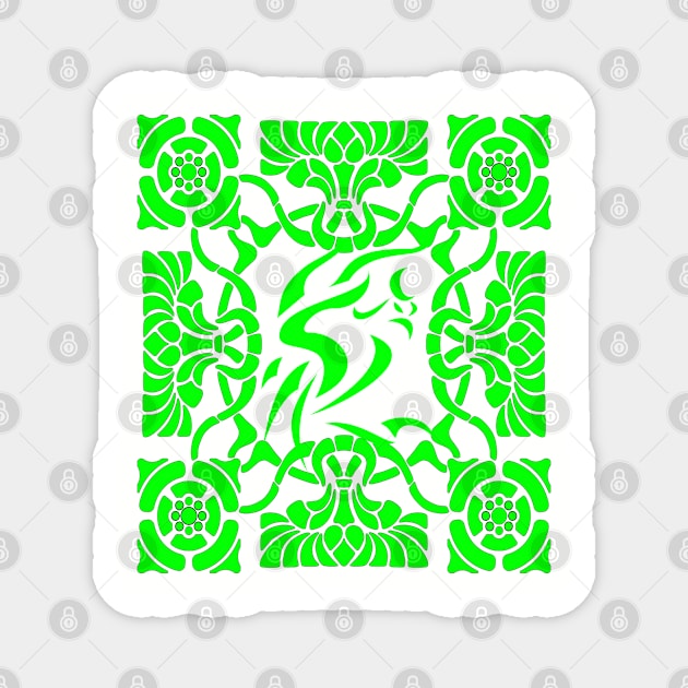 Ornamental Phoenix firebird Green Magnet by Kiyiya Designs