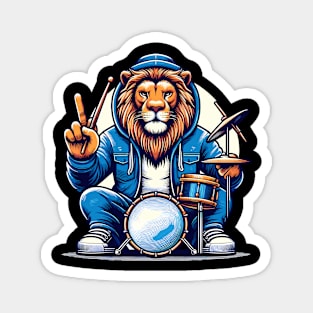 Lion Playing Drums Magnet