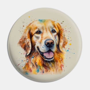 Golden Retriever Bright Watercolor Painting Pin