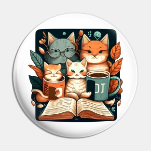 Foodilicious - Funny Cat Caffeine Addiction Coffee Reading Book Pin