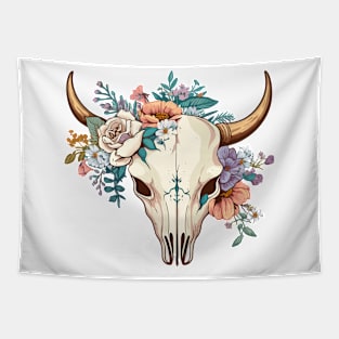 Boho Floral Cow Skull flowers Tapestry