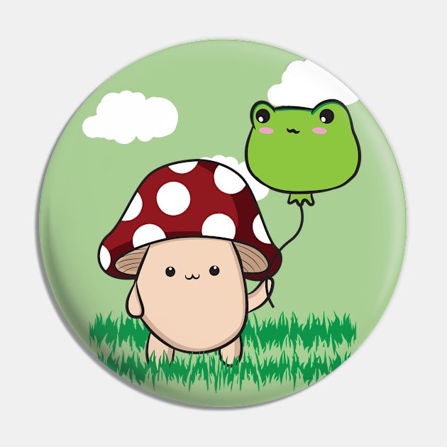 Cottagecore Kawaii Mushroom Holding A Frog Balloon Pin by Alex21