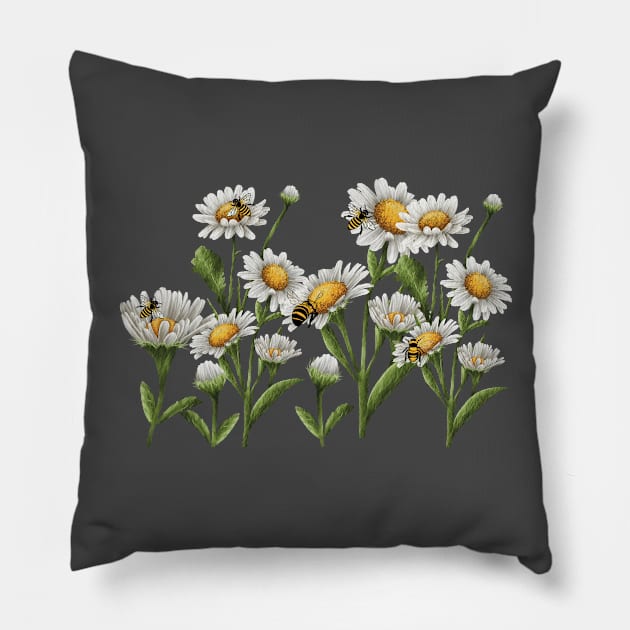 bees making honey from flowers Pillow by B&C Fashion