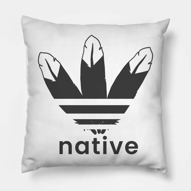 Native American 3 Feather Design Black Pillow by Eyanosa