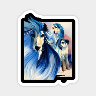 Afghan Hound Family. Watercolour in Blue. Magnet