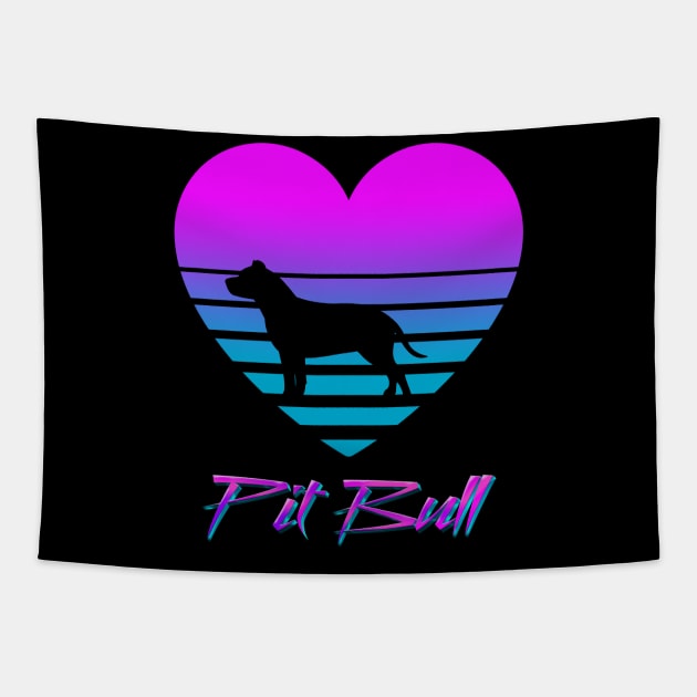 Pit Bull Love Cyberpunk Vaporwave Dog Puppy Gift Tapestry by TheVintageChaosCo.