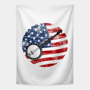 Banjo USA Flag Banjoist Folk Musician 4th July Tapestry