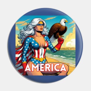 America Female Superhero Summertime Beach Eagle Pin