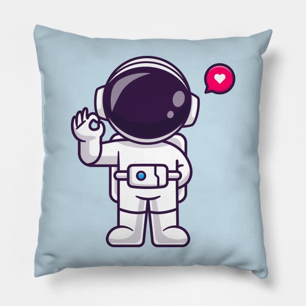 Cute Astronaut With Ok Sign Hand Cartoon Pillow by Catalyst Labs