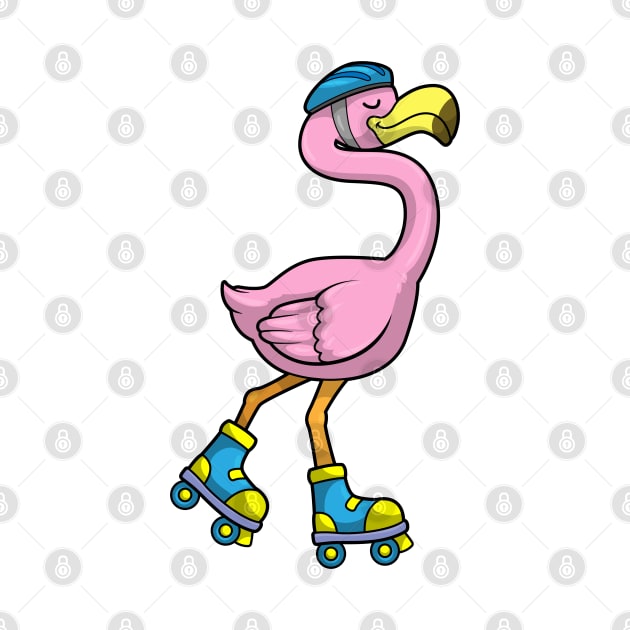 Flamingo as Skater with Skates & Helmet by Markus Schnabel