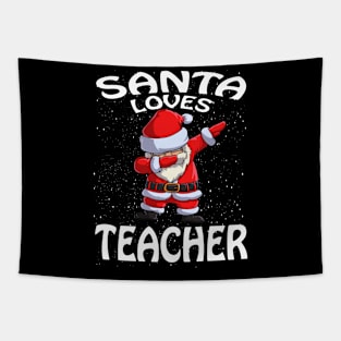 Santa Loves Teacher Christmas Tapestry