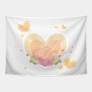 Pink Rose Floral Valentine Heart Shaped Crystals Tapestry