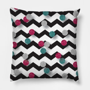 Black and White Zig Zag with Glitter style Dots Pillow