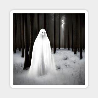 Creepy White Ghost in Forest Magnet