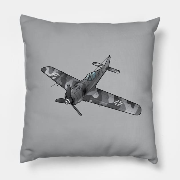 Focke-Wulf FW-190 in gray camo Pillow by SunsetGraphics