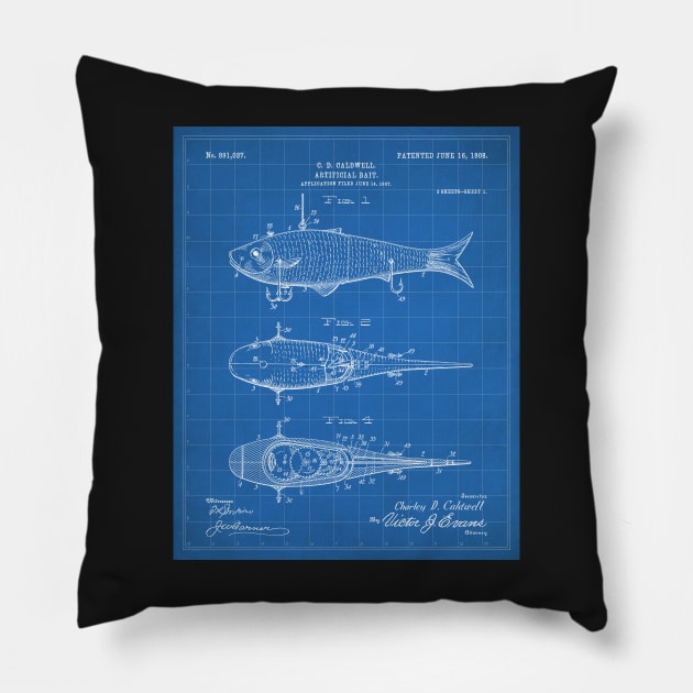 Fishing Lure Patent - Fisherman Outdoorsman Art - Blueprint Pillow by patentpress