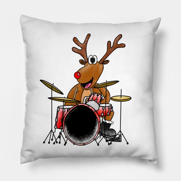 Christmas Drummer Rudolf The Reindeer Playing Drums Musician Pillow by doodlerob