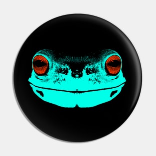 frog face / turquoise  / red eyes Pin