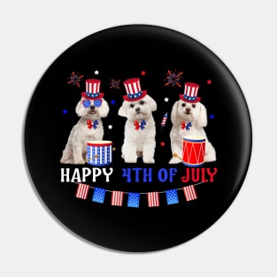 Three Maltese Happy 4th Of July American Flag Pin